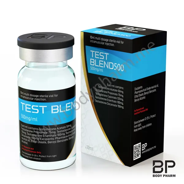 Test Blend 500 is a 10ml Multi-dose vial for Intramuscular injection containing: Testosterone Acetate 50mg, Testosterone Propionate 75mg, Testosterone Cypionate 125mg, Testosterone Enanthate 100mg, Testosterone Decanoate 150m